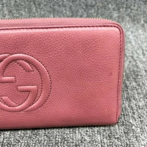 Authentic Gucci Soho Zip Around Wallet Pink Leather GG Logo Luxury - Picture 3 of 16